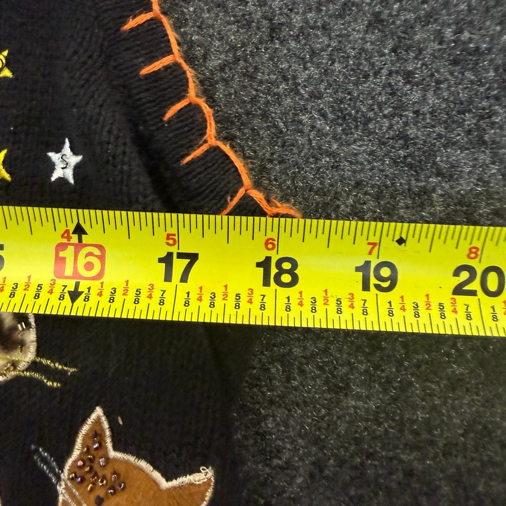 White Stag Vintage 90s Halloween Cat Pumpkin Moon Knit Sweater Vest Black Small - Picture 7 of 9